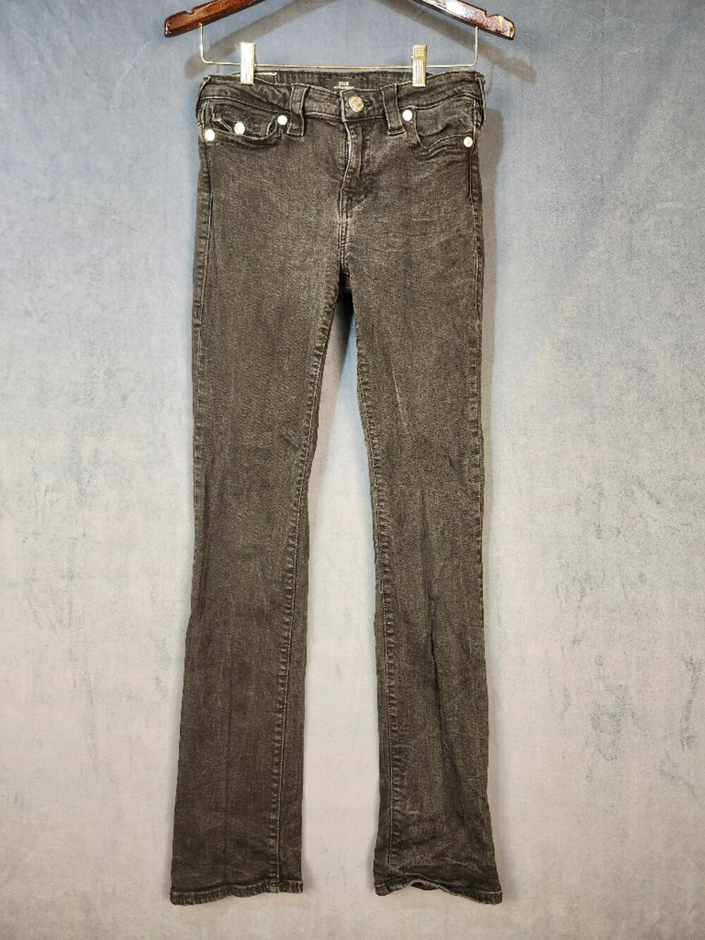 True Religion Billie Mid Rise Straight Black Wash Jeans Size 28